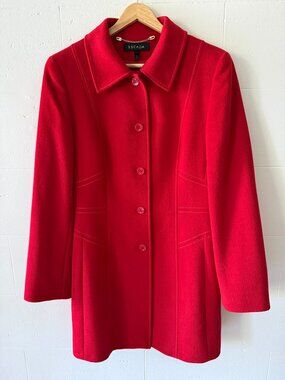 Escada | By Piacenza Vintage Red Wool Coat | Luxury Fall | EU 38
